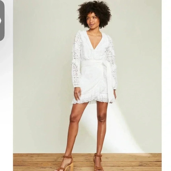 Veronica Beard Julia eyelet white long sleeve dress . Size 0. New with belt - Picture 4 of 9
